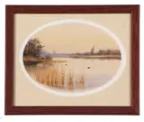 Broadland scene with distant wherry and windmill by Colin Burns, watercolour, sold Dec 2023