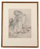 Figure with Dog near Abbey Ruins by John Sell Cotman, 1824, pencil on paper, sold Dec 2023