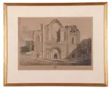 West Front of Castle Acre Priory by John Sell Cotman, 1813, etching, sold Dec 2023