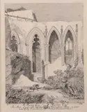 Part of the Refectory of Walsingham Abbey by John Sell Cotman, 1812, etching, sold Dec 2023