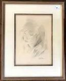Bust portrait of a young lady by Mariette Lydis, pencil on paper, offered Dec 2023
