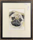 Pug by Jo McGrath, watercolour and graphite on paper, offered Dec 2023