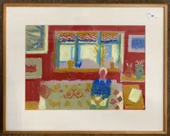 Cottage Interior scene with a seated lady by Derek Inwood, pastel, sold Dec 2023