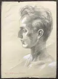 Side profile portrait of a man by Élisabeth de Groux, drawing, offered Dec 2023