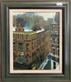 View across a Manchester street by Roger Eastwood, 1993, oil, sold Dec 2023