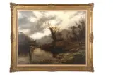 Fishing scene by John Trickett, oil on canvas, offered Nov 2023