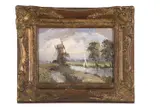Landscape with windmill by Campbell Archibald Mellon, oil on board, sold Nov 2023