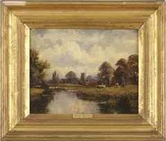 Pastoral landscape with grazing cattle by Campbell Archibald Mellon, oil on canvas, sold Nov 2023