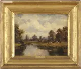 Pastoral landscape with grazing cattle by Campbell Archibald Mellon, oil on canvas, sold Nov 2023
