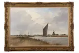 Broadland scene with wherry by Colin Burns, oil on canvas, offered Nov 2023