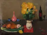 Still life with a bottle of wine by Alexy Lantsev, oil on canvas, sold Nov 2023