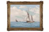 Shipping scene by Hugh Boycott-Brown, oil on canvas, sold Nov 2023