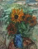 Sunflowers in a Landscape by Leslie Marr, oil on canvas, sold Nov 2023