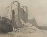 Ruined Castle Gatehouse by John Sell Cotman, pencil and watercolour, sold Nov 2023