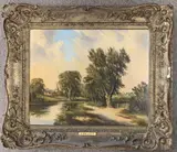 Norfolk river landscape by Robert Mallett, oil on canvas, offered Nov 2023