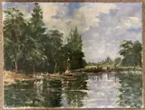 River Thames by John Harwood, oil on canvas, sold Nov 2023