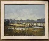 Boats on North Norfolk estuary by Mo Teeuw, oil on canvas, offered Nov 2023