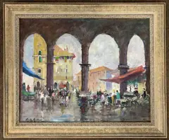 Fish Market Venice by John Ambrose, oil on canvas, sold Nov 2023