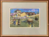 Donkey and Nuns by Derek Inwood, pastel, sold Nov 2023