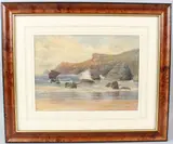 Fishing boats being launched off a beach by Frederick James McNamara Evans, watercolour, offered Mar 2026
