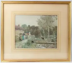 View of a village by Oswald Garside, watercolour, sold Mar 2026