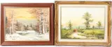 River landscape with bridge by E I Goss, 1987, oil on board, offered Feb 2026