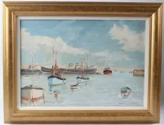 Fishing Boats in Brixham Harbour by Hugh Boycott-Brown, oil on board, sold Feb 2026
