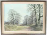 Gypsy caravan on a track through woodland by J. Caesar Smith, oil, sold Feb 2026