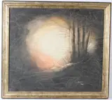 Scene of light through woodland by Layla Al-Attar, 1989, oil on canvas, offered Feb 2026
