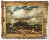Landscape with track and figure in a cart by Thomas William Morley, oil on canvas, offered Feb 2026
