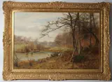 Autumnal river landscape by Frank Walton, oil on canvas, sold Feb 2026