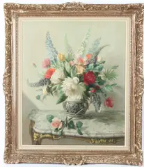 Still life of flowers in a jug by Vernon Ward, oil on canvas, sold Feb 2026
