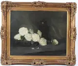 White Camelias by Maggie Hamilton, oil on canvas, sold Feb 2026