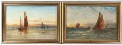 Scenes of shipping at dusk pair of oils by George Gregory, 1903, oil, offered Feb 2026