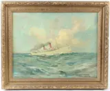 Steam ship at sea by Edmund G. Fuller, oil on board, sold Feb 2026