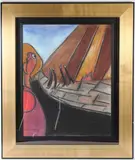Figures in a street by Albert Louden, 2002, pastel on board, sold Feb 2026