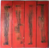 Red abstract compositions set of four panels mixed media by W. Jafa, mixed media on canvas, offered Feb 2026