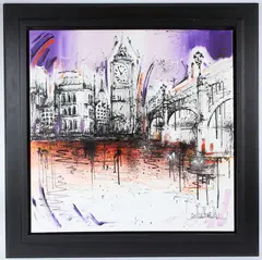 View of the Houses of Parliament and Westminster Bridge acrylic by Samantha Ellis, acrylic on canvas, sold Feb 2026