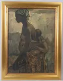 Mother and Child by Kolade Oshinowo, oil on board, sold Feb 2026
