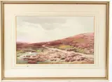 Heather moorland landscape by Baragwanath King, watercolor, offered Feb 2026