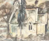 Study of a chapel ink and by E. Morgan, ink and watercolour, offered Feb 2026