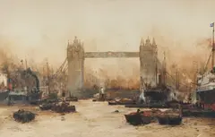 The Pool of London with Tower Bridge by Charles Dixon, 1914, watercolour, sold Feb 2026