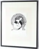 Seated woman surrounded by script brush by Hassan Musa, ink on paper, sold Feb 2026