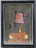 Figure and moon mixed media on paper by Desmond Morris, mixed media on paper, sold Jan 2026