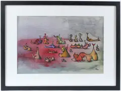 Staycation' mixed media on paper signed with initials dated '21 27.5 x 41cm by Desmond Morris, mixed media on paper, sold Jan 2026