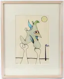 Figure and sun mixed media on paper by Desmond Morris, mixed media on paper, sold Jan 2026
