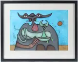 Woman with cat V by Desmond Morris, mixed media on paper, sold Jan 2026