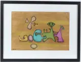 Connecting figures mixed media on paper initialled and dated '22 27 by Desmond Morris, mixed media on paper, sold Jan 2026