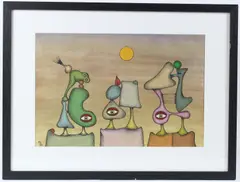 Triarchy' mixed media on paper initialled and dated '22 27.5 x 41cm by Desmond Morris, mixed media on paper, sold Jan 2026