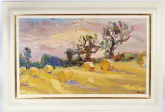 Straw Bales, Swerford by Jeffrey Pratt, oil on board, sold Jan 2026